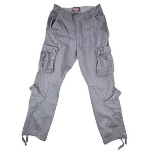 Matchstick Mens Grey Cotton Cargo Pants Multi Pocket Utility Straight Leg 30x30